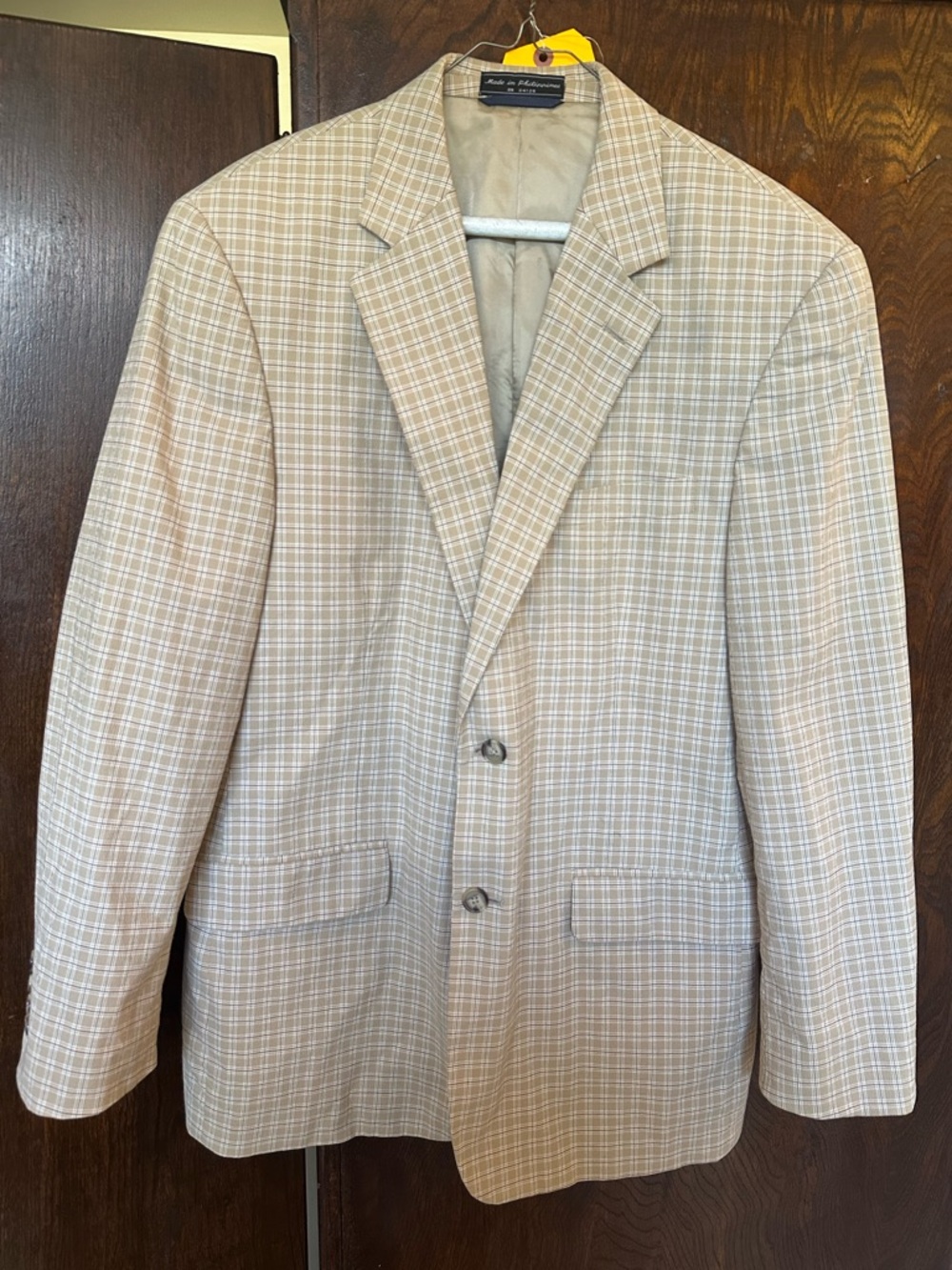 Haspel Beige Plaid Men's Blazer Classic Size 40R 100% Cotton